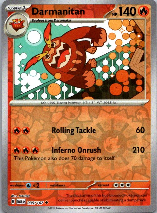 Darmanitan Uncommon SV06: Twilight Masquerade 035/167 NM